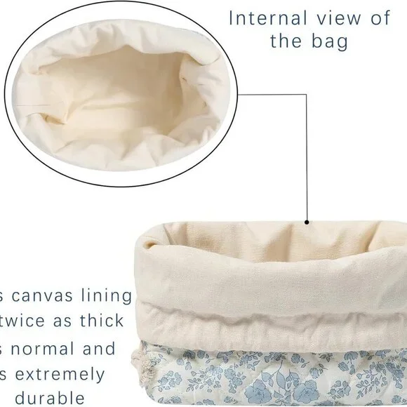 Cotton Quilted Drawstring Makeup Bag with Canvas Lining,Coquette Aesthetic Cute - Picture 5 of 6